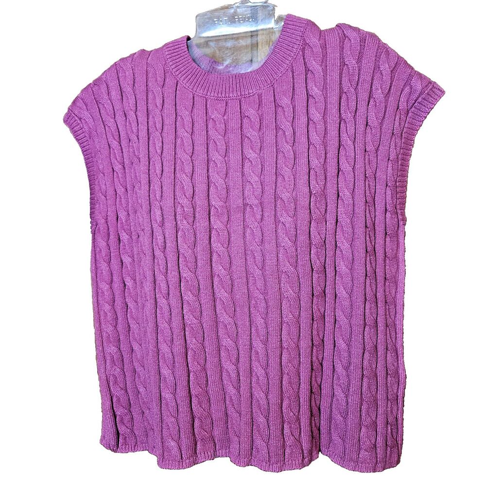 Pink Cable Knit Sweater Vest WMNS Medium NWT Cropped Sleeveless Old Money Preppy